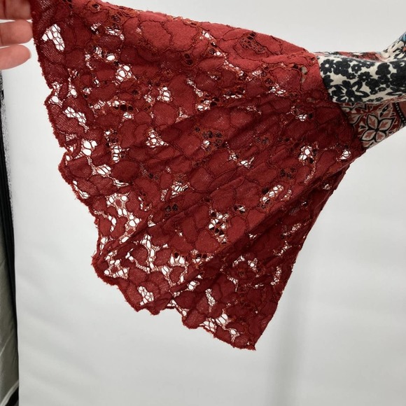 Roommates Boho Flowy Mixed Floral Print Lace Ruffle Bell Sleeve Tops - Picture 13 of 16